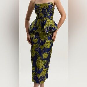 NWT Karen Millen Petite Strapless Floral Midi Dress Wedding Guest US 6